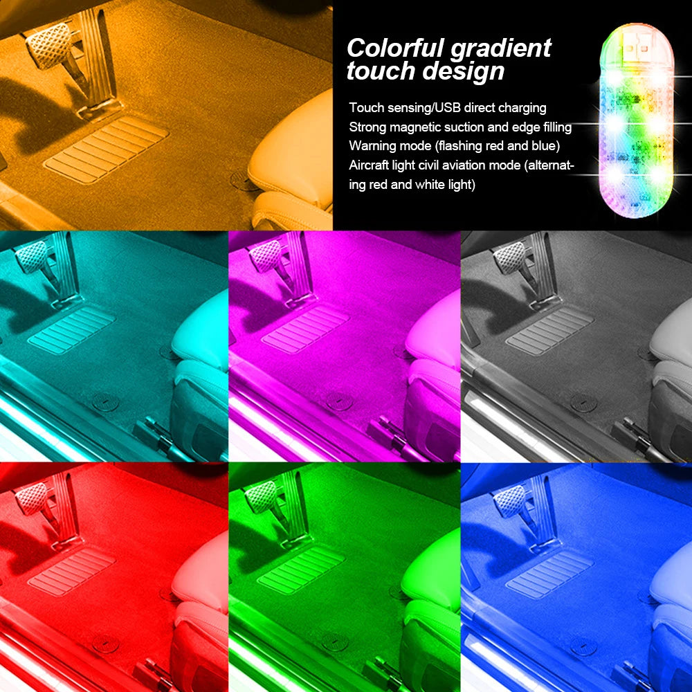 1 pc Multi Color Car Light Wireless LED Touch Light Roof Light Sensor Read Lamp Mini USB Charging Light Car Interior Accsesories