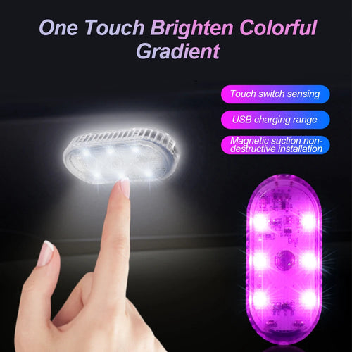 1 pc Multi Color Car Light Wireless LED Touch Light Roof Light Sensor Read Lamp Mini USB Charging Light Car Interior Accsesories