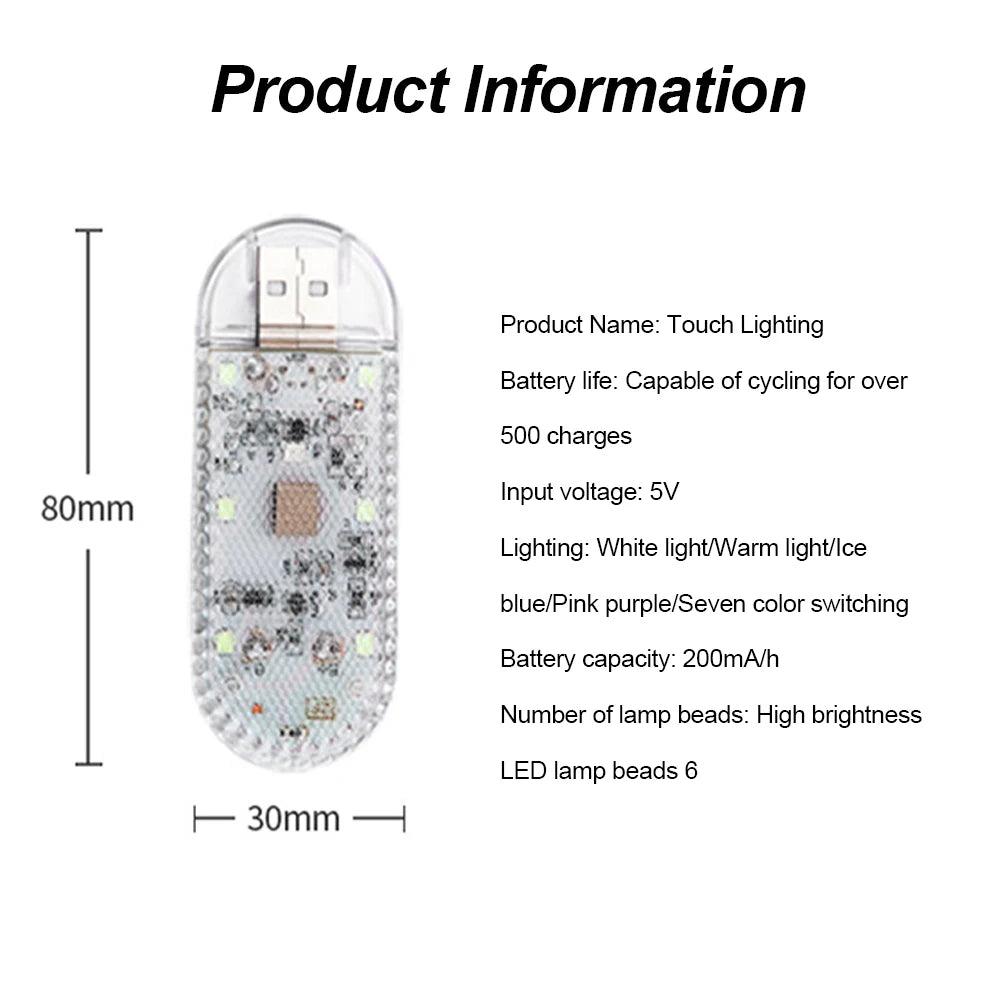 1 pc Multi Color Car Light Wireless LED Touch Light Roof Light Sensor Read Lamp Mini USB Charging Light Car Interior Accsesories