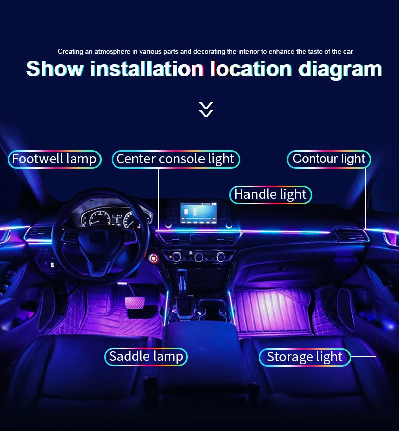 6/10/14/18 in 1 Led Car Ambient Lights RGB 213 64 Color Acrylic Strips Symphony Streamer Interior Rainbow Atmosphere Lamp Kit